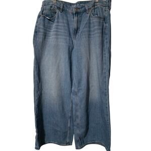 Old Navy Size 14 Women's Light Blue Petite Drapey Denim High Rise Baggy Wide Leg